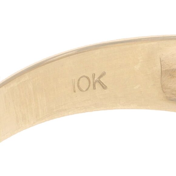 Yellow Gold Diamond Men's Ring - 10k Round Brilliant Three-Stone Wedding Band - Picture 6 of 7